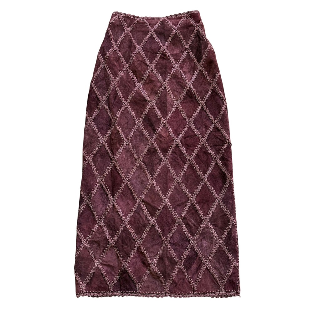Double D Ranchwear Womens Burgundy Suede Diamond Patchwork Maxi Skirt Size M
